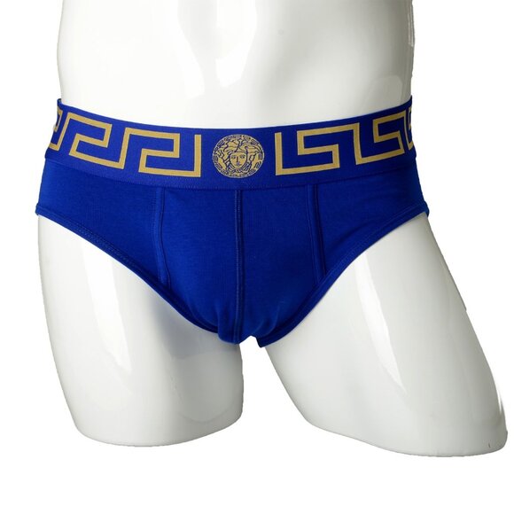 Versace Men's Blue /Gold Greeca Low Rise Slip Underwear Versace Sz 3 US XS IT 46 - Picture 1 of 7
